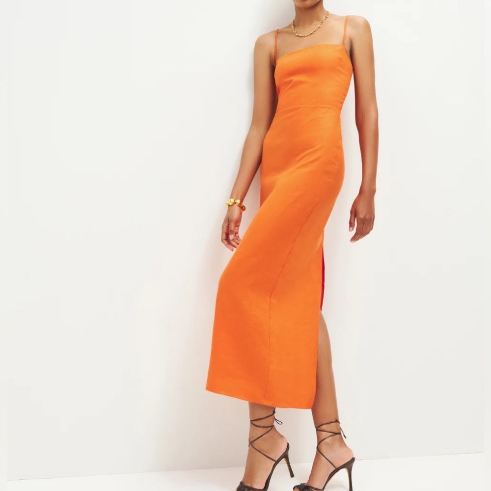 Reformation Frankie Linen Dress in Citrus